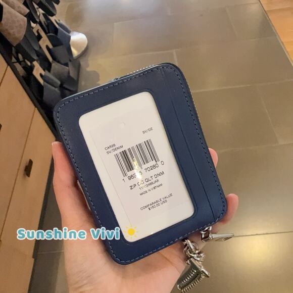 NWT Coach CAR26 Zip Card Case With Quilting In Dark Natural Multi - Picture 2 of 5